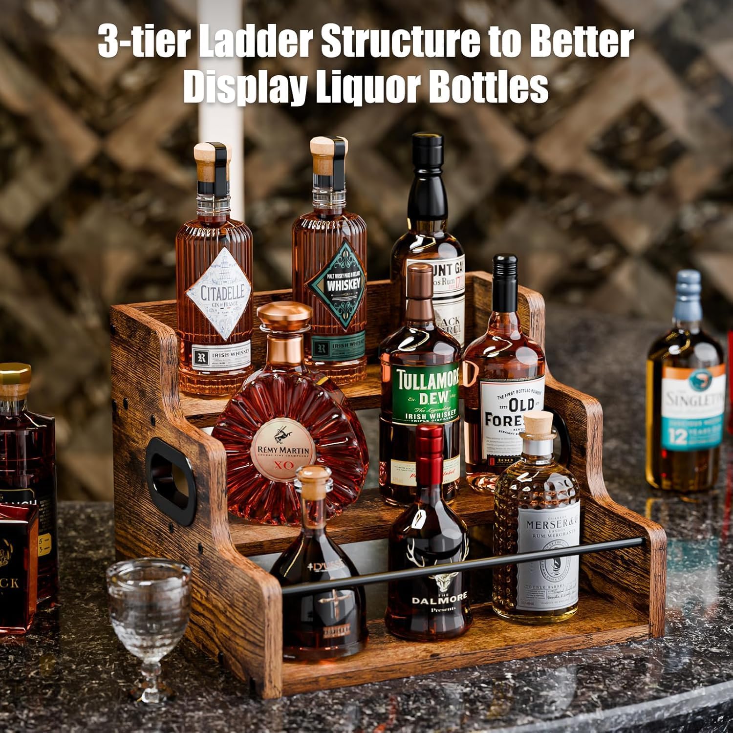 CARLA HOME 3-Tier Liquor Bottle Display Shelf Rack Bar Organizer for Whiskey, Wine, Coffee Syrups, Spirits & V178-36362