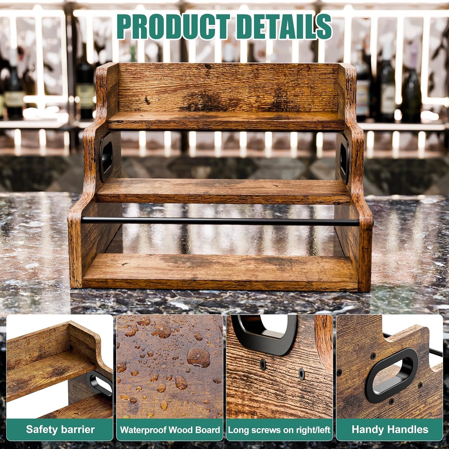 CARLA HOME 3-Tier Liquor Bottle Display Shelf Rack Bar Organizer for Whiskey, Wine, Coffee Syrups, Spirits & V178-36362