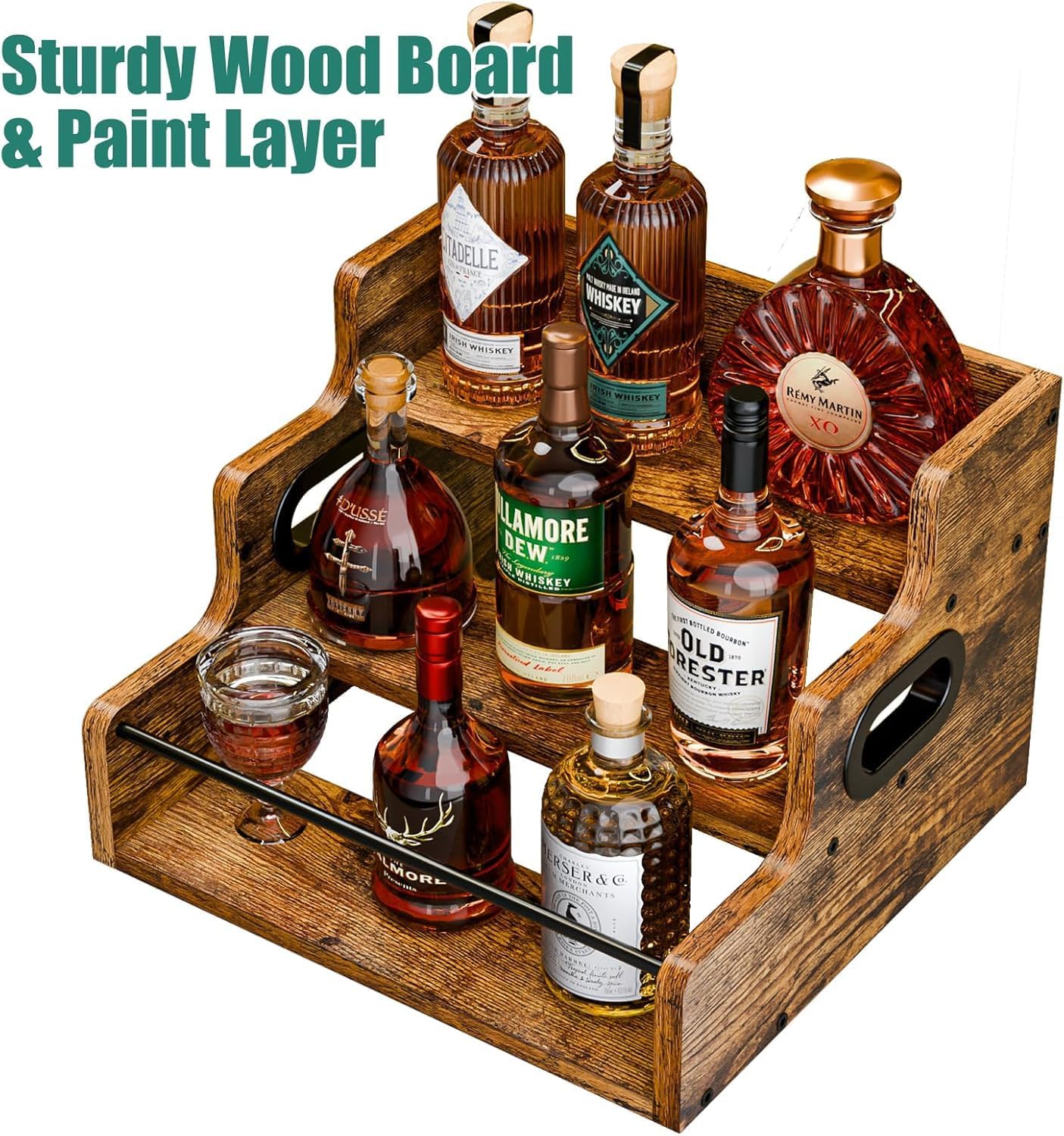 CARLA HOME 3-Tier Liquor Bottle Display Shelf Rack Bar Organizer for Whiskey, Wine, Coffee Syrups, Spirits & V178-36362