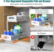 CARLA HOME 2 Tier Under Sink Organizer Pull Out Sliding Cabinet Storage Shelf with Height Adjustable for V178-36363