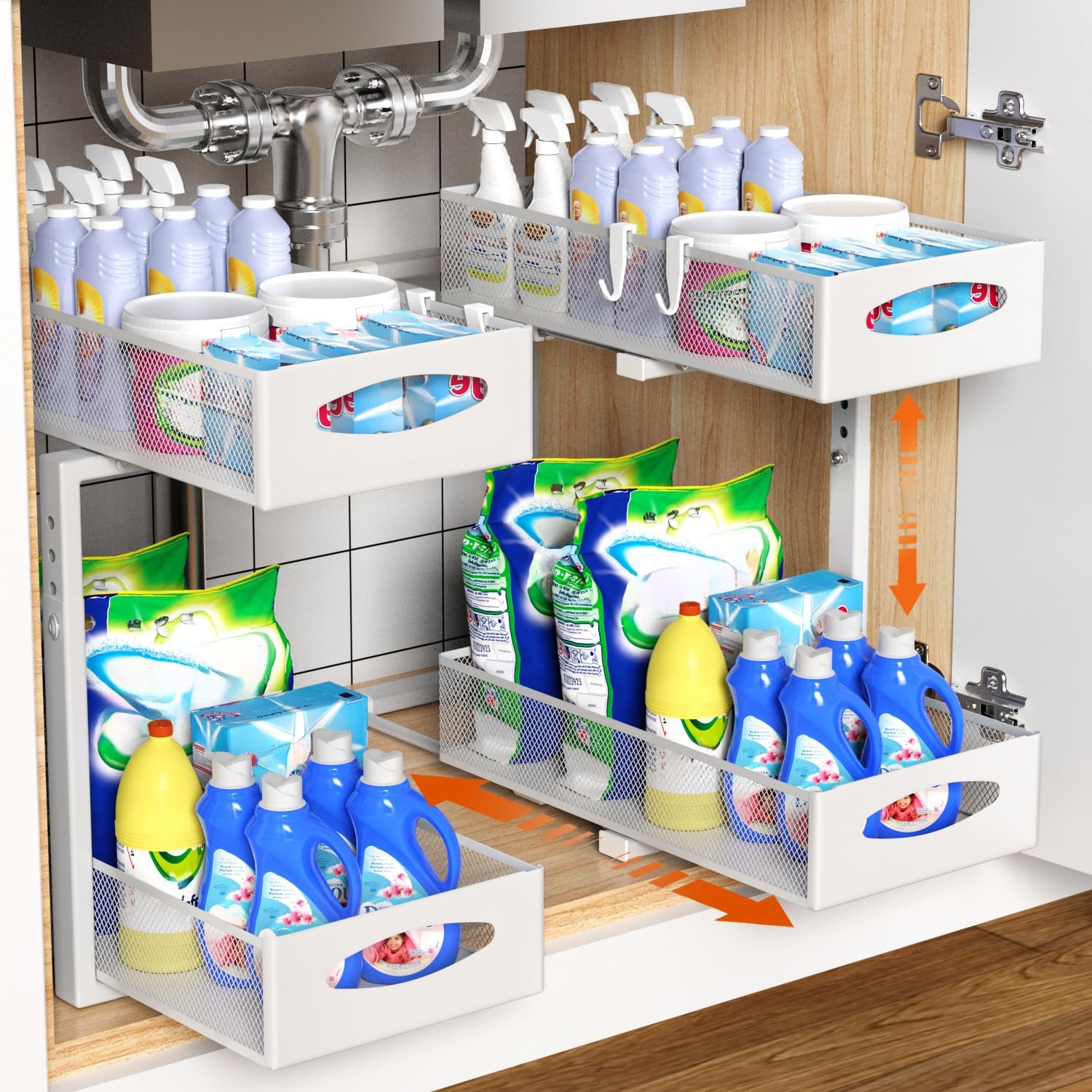 CARLA HOME 2 Pack Under Sink Organizer Pull Out Sliding Cabinet Storage Shelf with Height Adjustable for V178-36364
