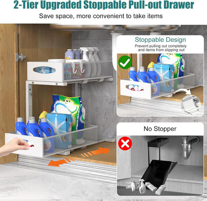 CARLA HOME 2 Pack Under Sink Organizer Pull Out Sliding Cabinet Storage Shelf with Height Adjustable for V178-36364
