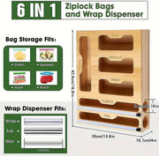 CARLA HOME 6-in-1 Bamboo Kitchen Drawer Organizer with Ziplock Bag Storage, Wrap Dispenser, Cutter for V178-36368