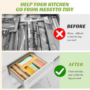 CARLA HOME 6-in-1 Bamboo Kitchen Drawer Organizer with Ziplock Bag Storage, Wrap Dispenser, Cutter for V178-36368