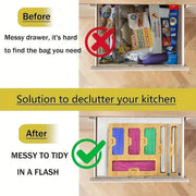 CARLA HOME 6-in-1 Bamboo Kitchen Drawer Organizer with Ziplock Bag Storage, Wrap Dispenser, Cutter for V178-36368