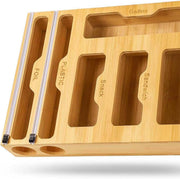 CARLA HOME 6-in-1 Bamboo Kitchen Drawer Organizer with Ziplock Bag Storage, Wrap Dispenser, Cutter for V178-36368