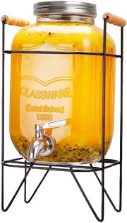 CARLA HOME 5L Glass Drink Dispenser with Metal Stand, Wide Mouth Beverage Jar & Stainless Steel Tap for V178-36369