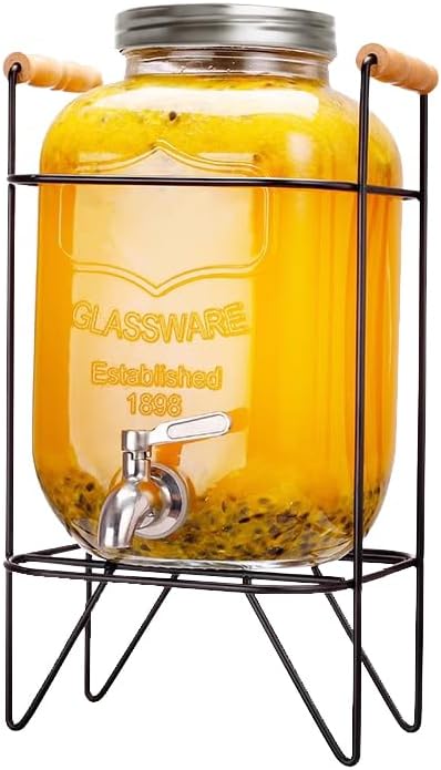 CARLA HOME 5L Glass Drink Dispenser with Metal Stand, Wide Mouth Beverage Jar & Stainless Steel Tap for V178-36369