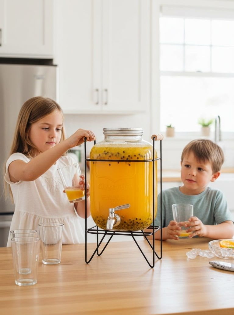 CARLA HOME 5L Glass Drink Dispenser with Metal Stand, Wide Mouth Beverage Jar & Stainless Steel Tap for V178-36369