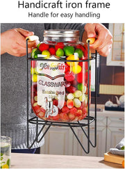 CARLA HOME 5L Glass Drink Dispenser with Metal Stand, Wide Mouth Beverage Jar & Stainless Steel Tap for V178-36369