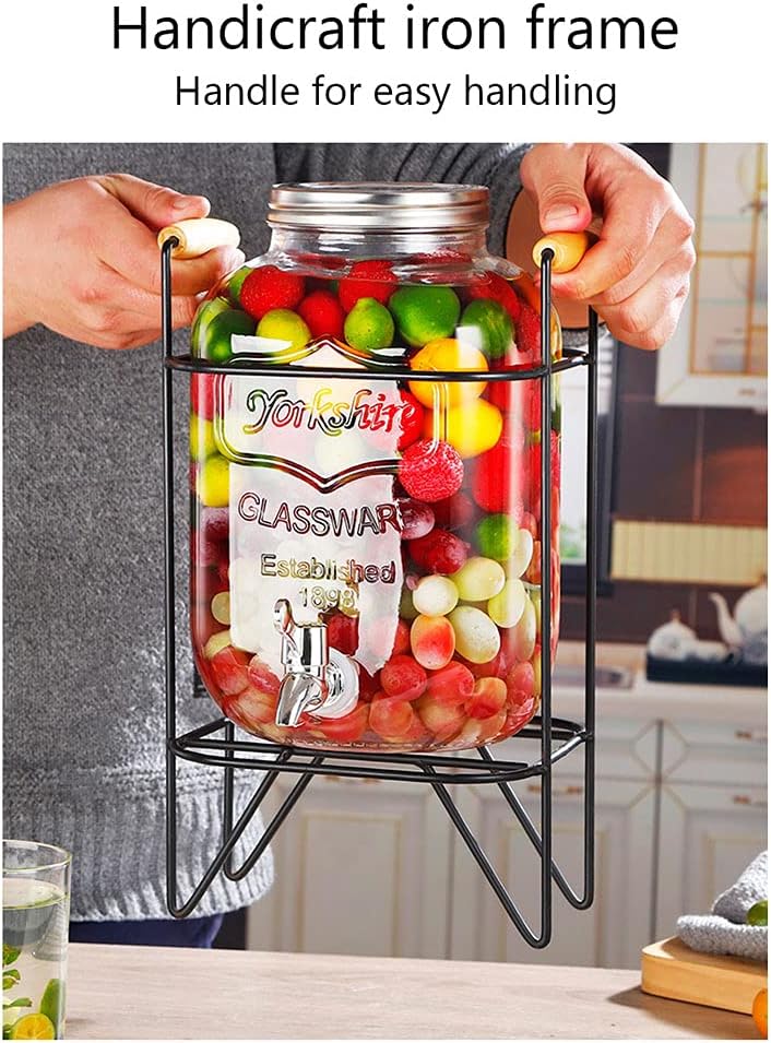 CARLA HOME 5L Glass Drink Dispenser with Metal Stand, Wide Mouth Beverage Jar & Stainless Steel Tap for V178-36369