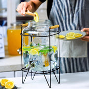 CARLA HOME 5L Glass Drink Dispenser with Metal Stand, Wide Mouth Beverage Jar & Stainless Steel Tap for V178-36369