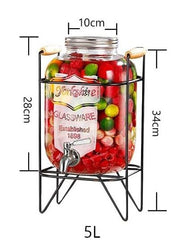 CARLA HOME 5L Glass Drink Dispenser with Metal Stand, Wide Mouth Beverage Jar & Stainless Steel Tap for V178-36369