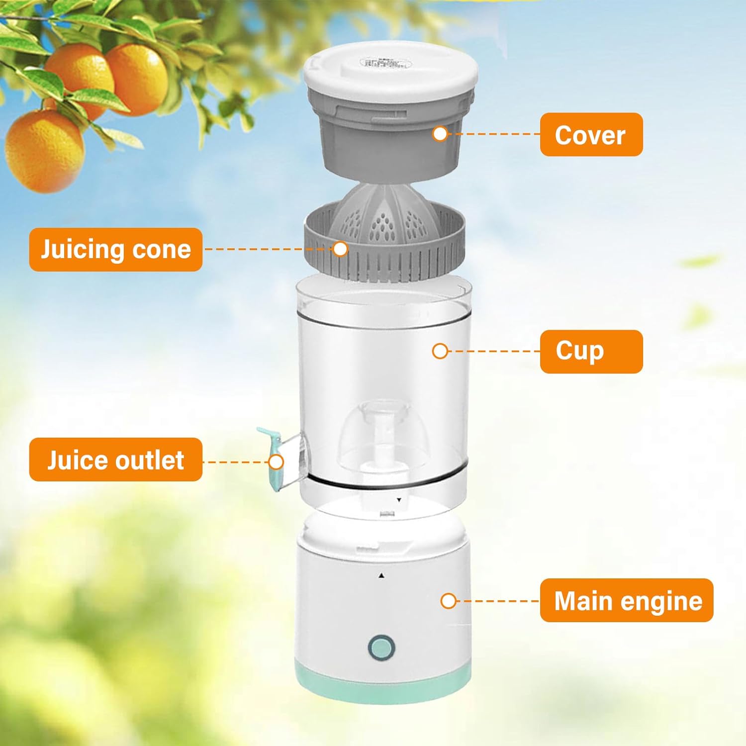 CARLA HOME Hands-Free Citrus Juicer with USB Rechargeable Electric Fruit Squeezer V178-36370