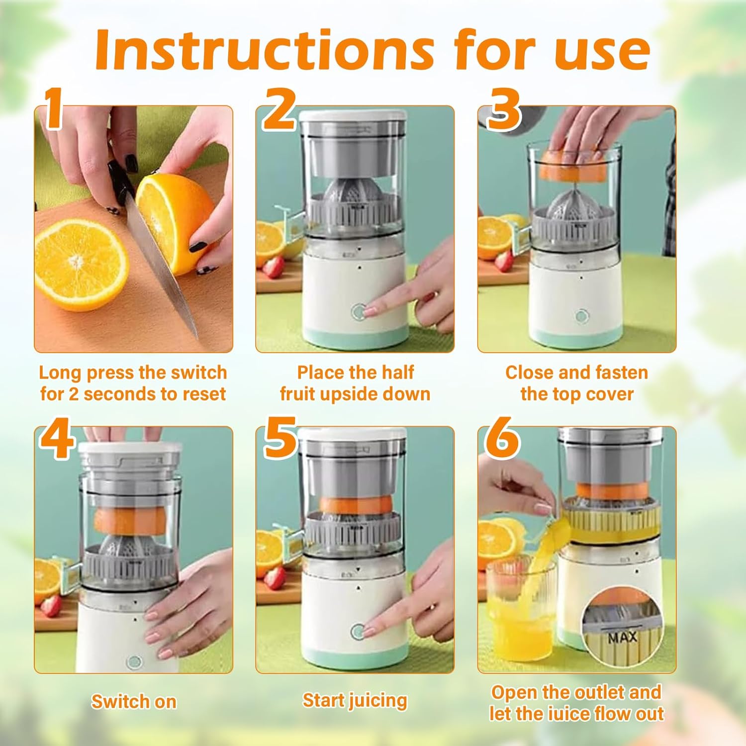 CARLA HOME Hands-Free Citrus Juicer with USB Rechargeable Electric Fruit Squeezer V178-36370