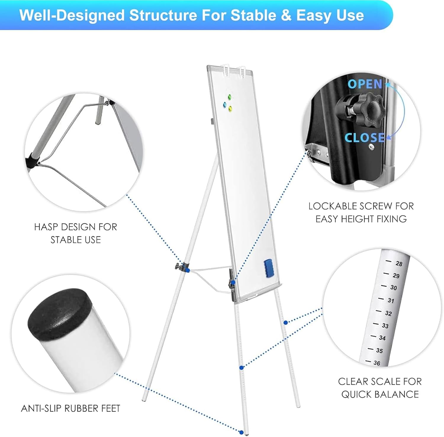 CARLA HOME Whiteboard Easel Portable Magnetic Dry Erase Board with Adjustable Tripod Stand & Height V178-36372