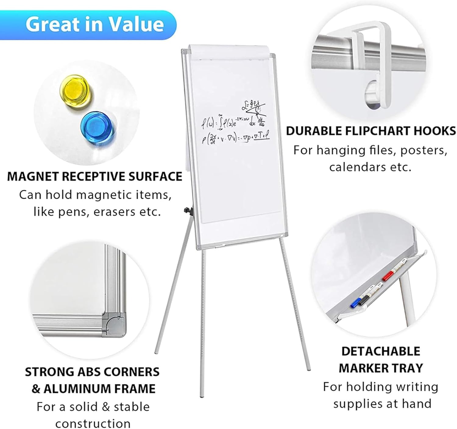 CARLA HOME Whiteboard Easel Portable Magnetic Dry Erase Board with Adjustable Tripod Stand & Height V178-36372