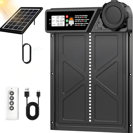 CARLA HOME Solar Automatic Chicken Coop Door with Timer, Light Sensor, Remote Control, Anti-Pinch, LED Screen V178-36374