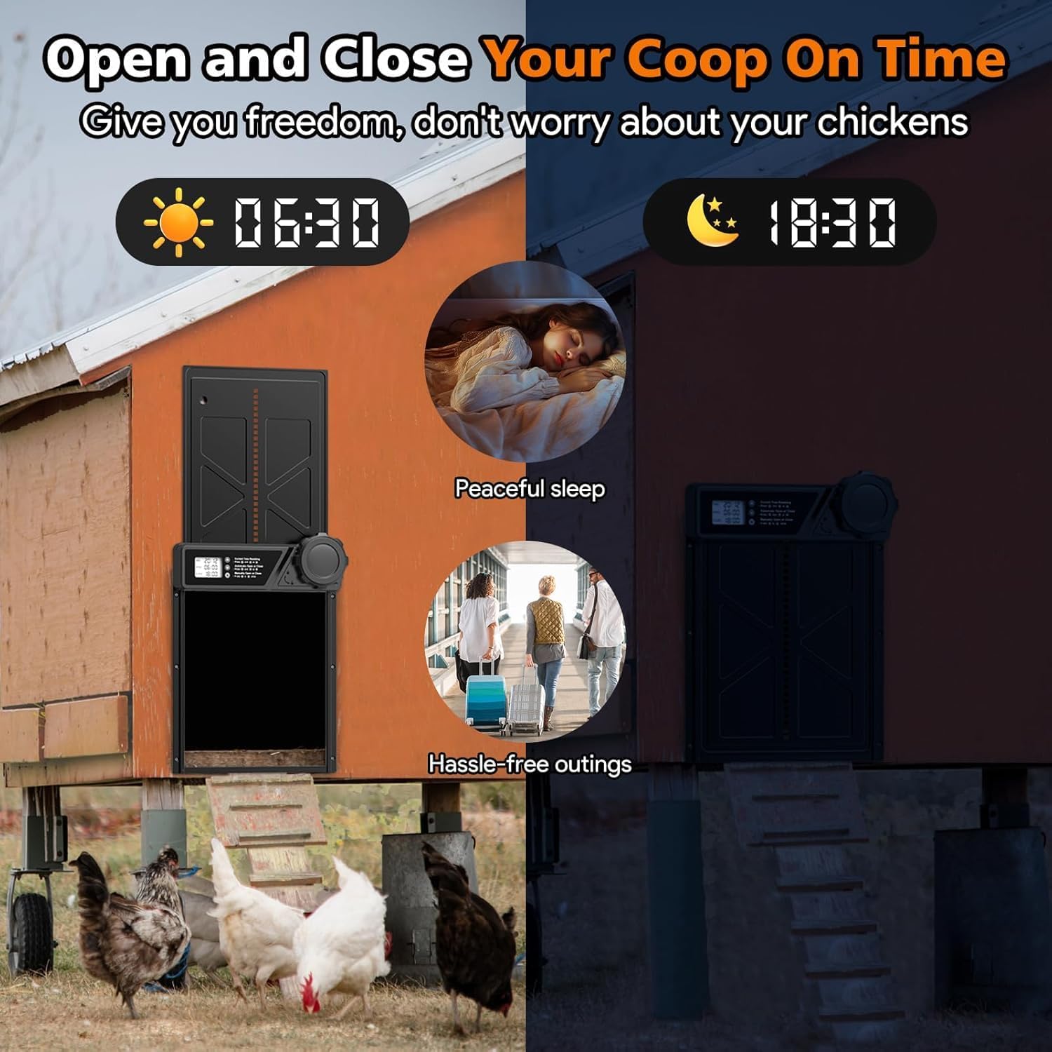 CARLA HOME Solar Automatic Chicken Coop Door with Timer, Light Sensor, Remote Control, Anti-Pinch, LED Screen V178-36374
