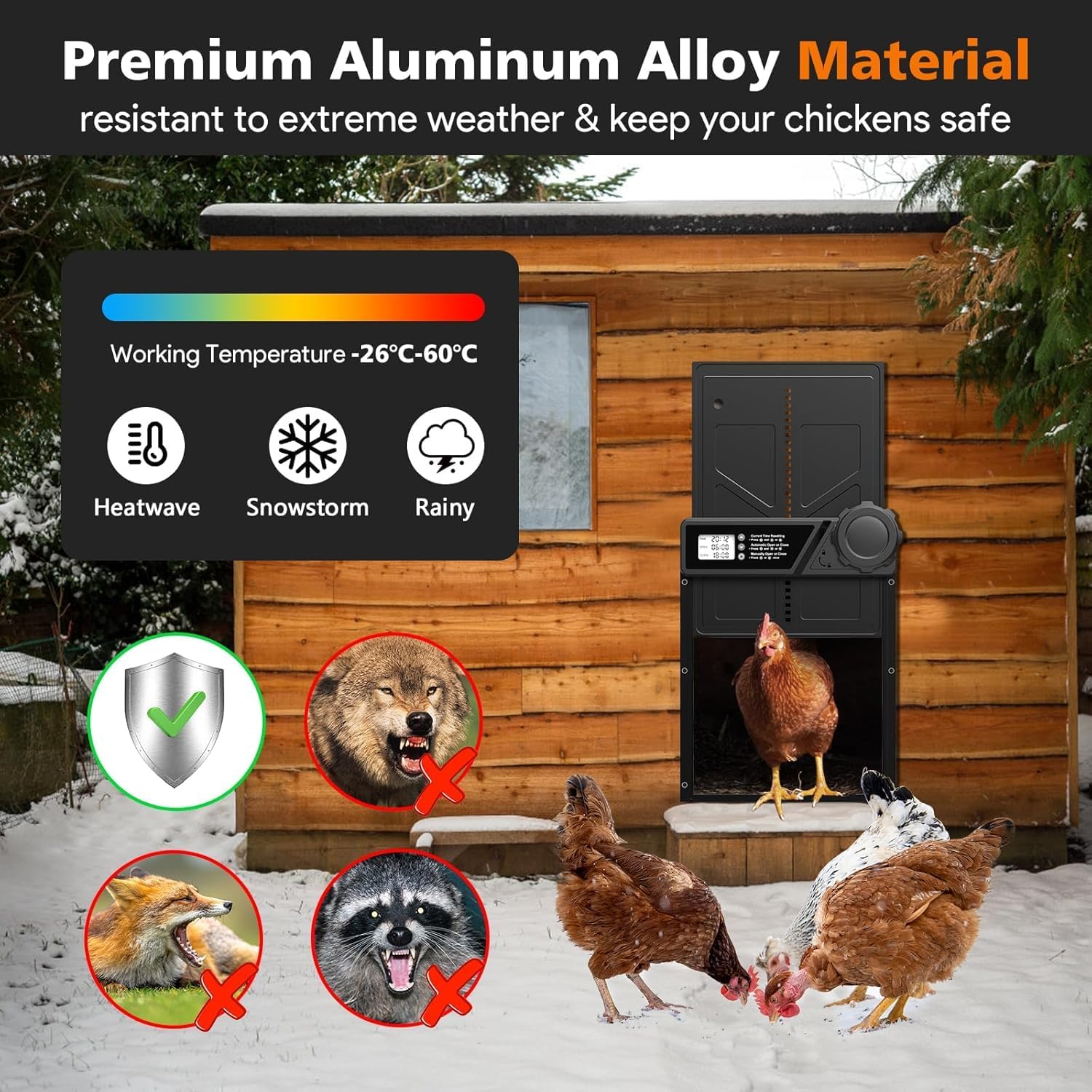 CARLA HOME Solar Automatic Chicken Coop Door with Timer, Light Sensor, Remote Control, Anti-Pinch, LED Screen V178-36374