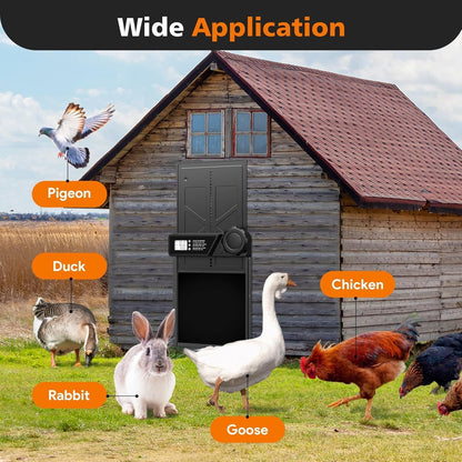 CARLA HOME Solar Automatic Chicken Coop Door with Timer, Light Sensor, Remote Control, Anti-Pinch, LED Screen V178-36374
