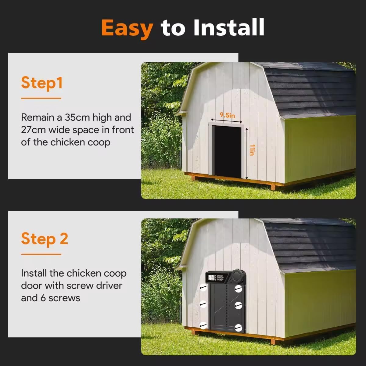 CARLA HOME Solar Automatic Chicken Coop Door with Timer, Light Sensor, Remote Control, Anti-Pinch, LED Screen V178-36374