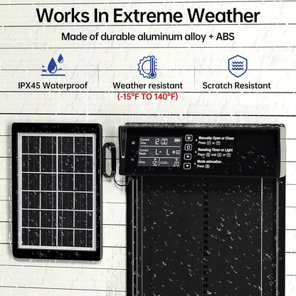 CARLA HOME Automatic Chicken Coop Door Solar Powered with 4 Mode Timer & Light Sensor, Anti-Pinch & USB V178-36375