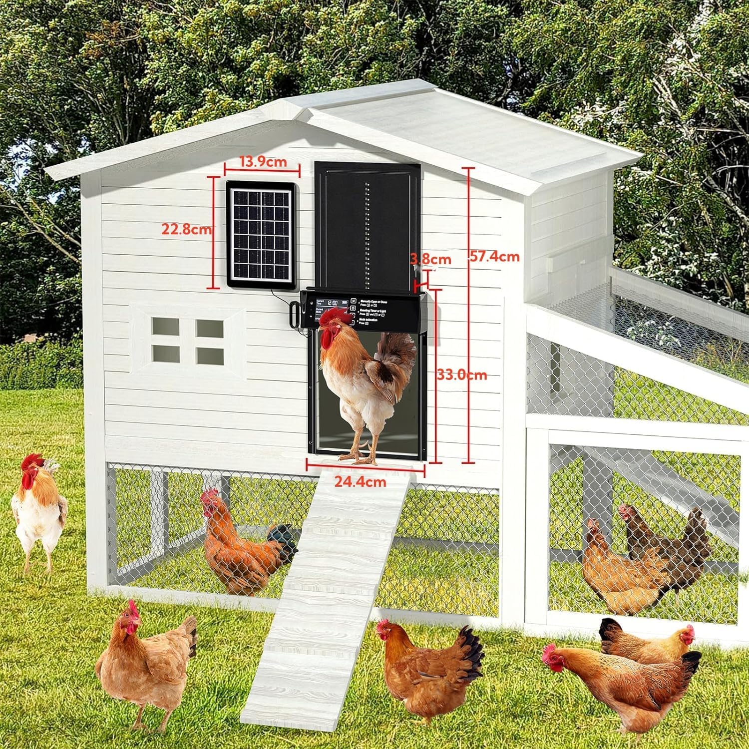 CARLA HOME Automatic Chicken Coop Door Solar Powered with 4 Mode Timer & Light Sensor, Anti-Pinch & USB V178-36375