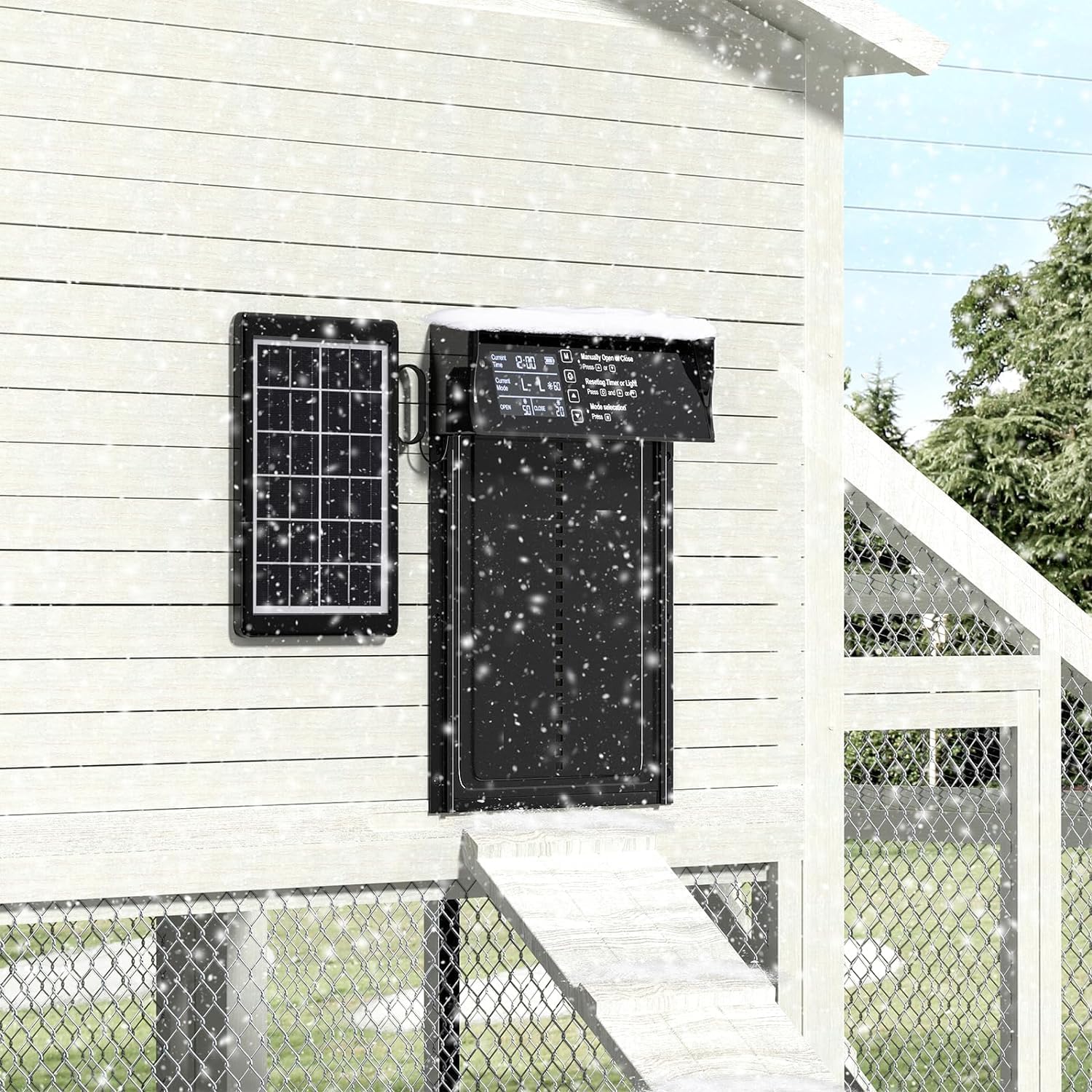 CARLA HOME Automatic Chicken Coop Door Solar Powered with 4 Mode Timer & Light Sensor, Anti-Pinch & USB V178-36375