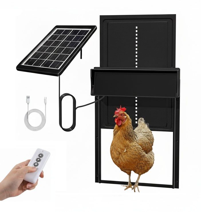 CARLA HOME Automatic Chicken Coop Door Solar Powered with 4 Mode Timer & Light Sensor, Anti-Pinch & USB V178-36375
