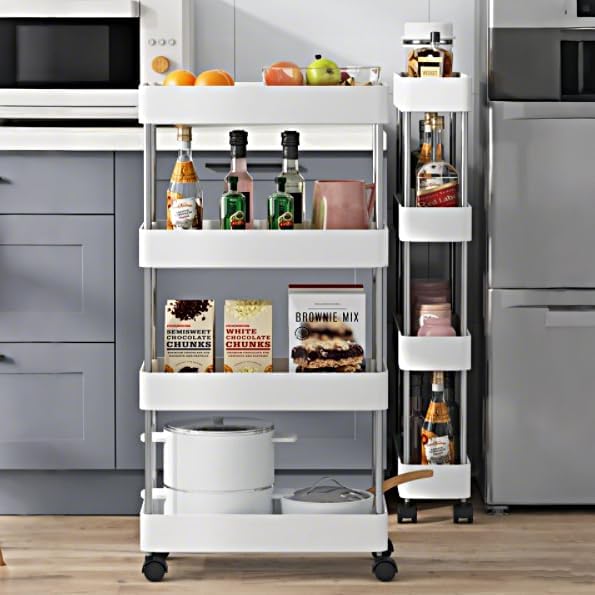 CARLA HOME Slim Storage Cart Organizer Trolley with Wheels for Kitchen, Bathroom, Laundry & Narrow Spaces (4 V178-36376