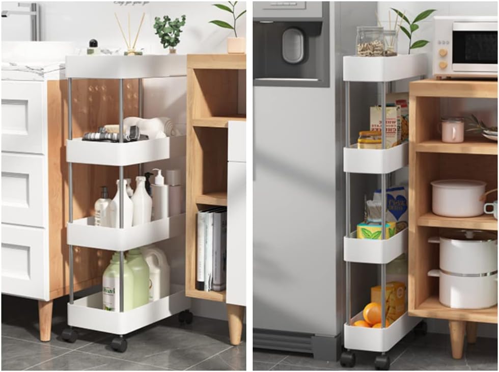 CARLA HOME Slim Storage Cart Organizer Trolley with Wheels for Kitchen, Bathroom, Laundry & Narrow Spaces (4 V178-36376