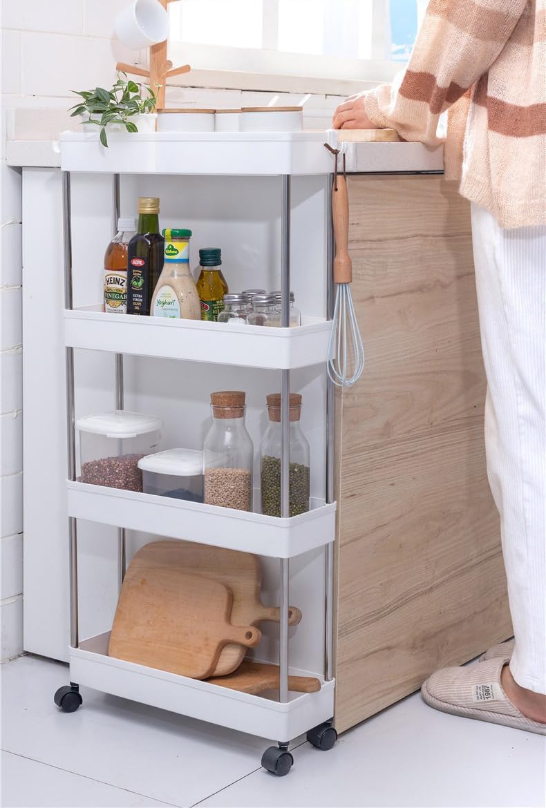 CARLA HOME Slim Storage Cart Organizer Trolley with Wheels for Kitchen, Bathroom, Laundry & Narrow Spaces (4 V178-36376
