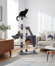 CARLA HOME 120cm Cat Tree for Indoor Cats with Condo, Hammock & Plush Perchfor for Kittens & Adult Cats V178-36377
