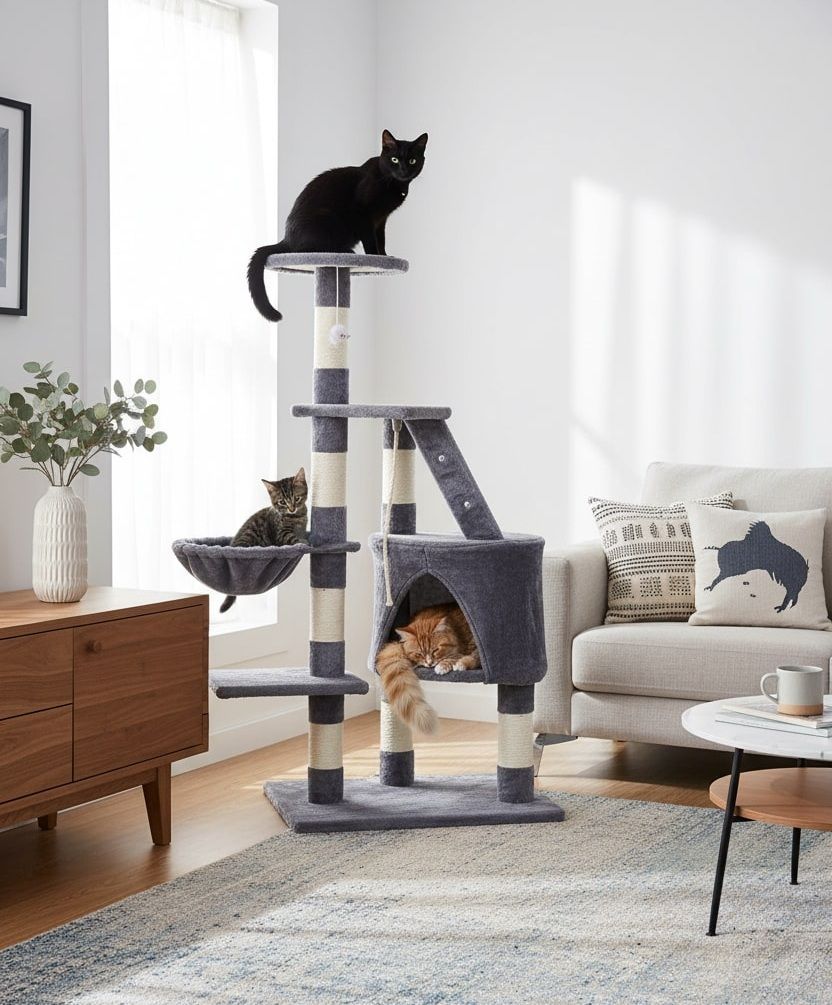 CARLA HOME 120cm Cat Tree for Indoor Cats with Condo, Hammock & Plush Perchfor for Kittens & Adult Cats V178-36377