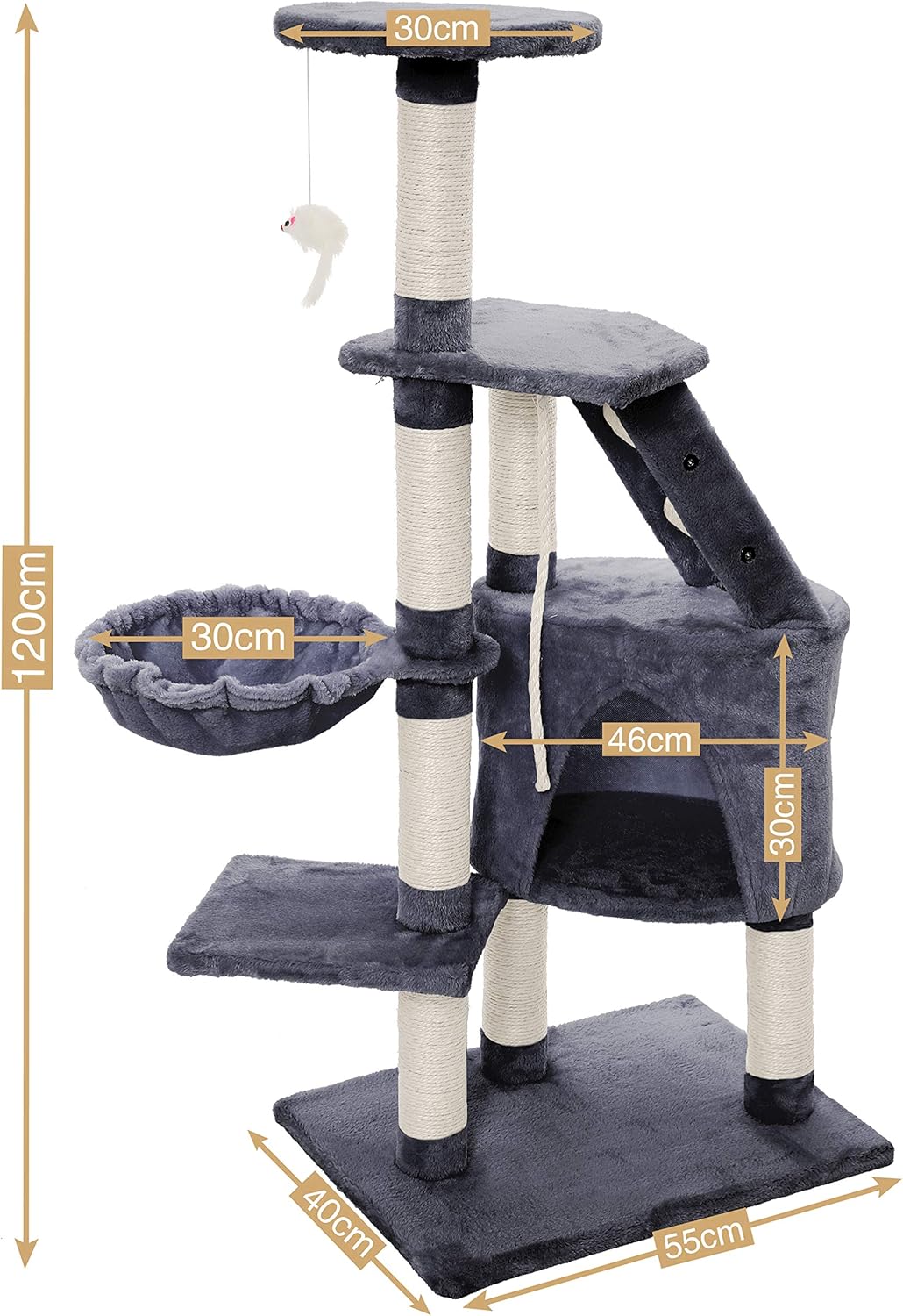 CARLA HOME 120cm Cat Tree for Indoor Cats with Condo, Hammock & Plush Perchfor for Kittens & Adult Cats V178-36377