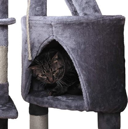 CARLA HOME 120cm Cat Tree for Indoor Cats with Condo, Hammock & Plush Perchfor for Kittens & Adult Cats V178-36377