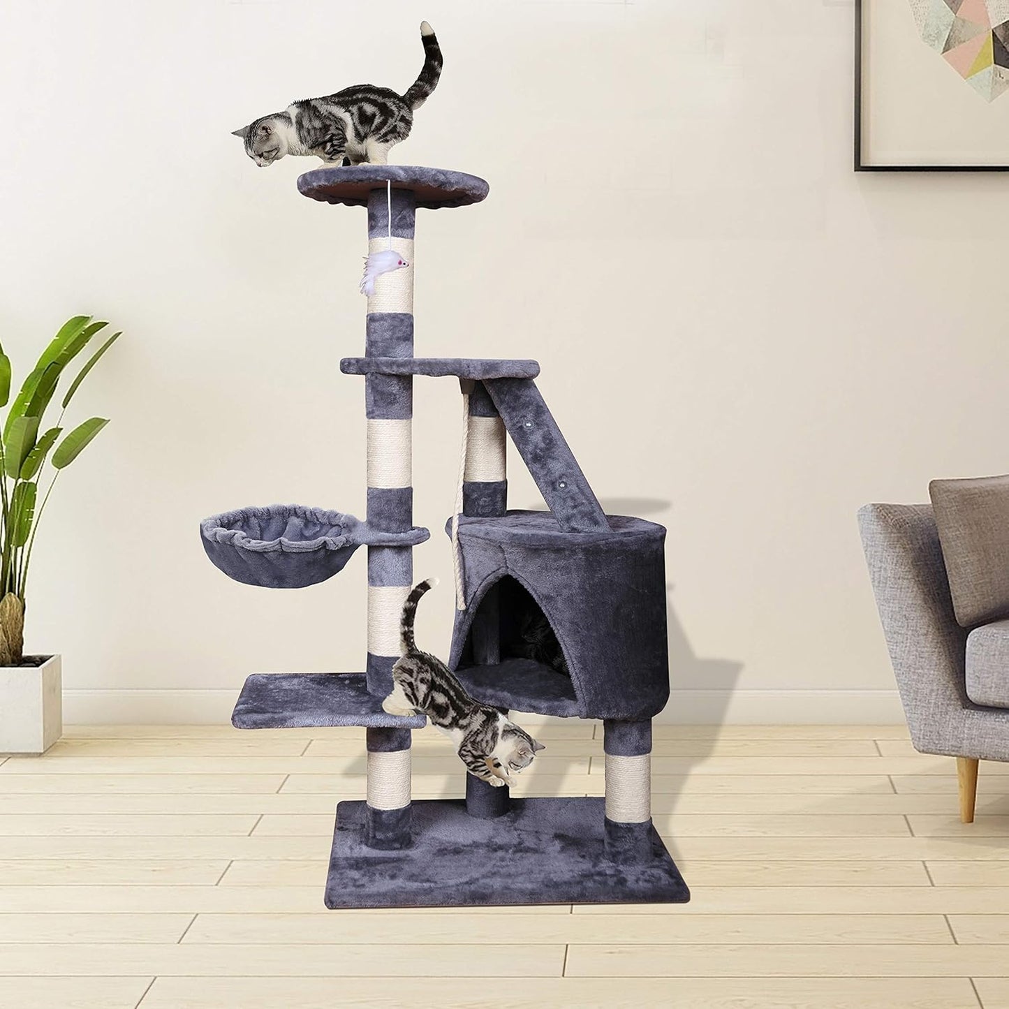 CARLA HOME 120cm Cat Tree for Indoor Cats with Condo, Hammock & Plush Perchfor for Kittens & Adult Cats V178-36377