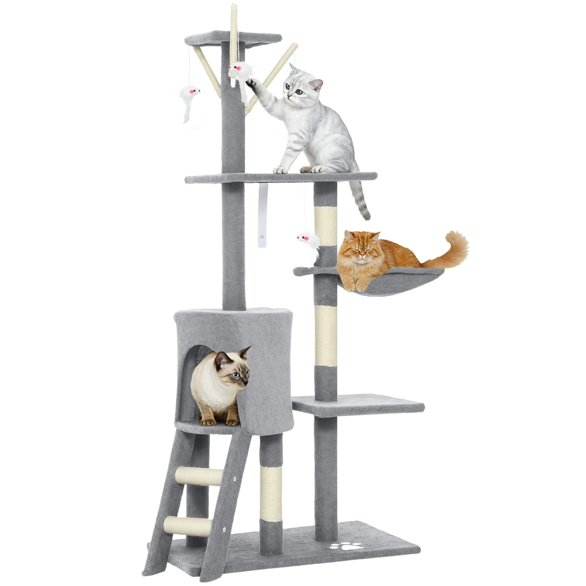 CARLA HOME 134cm Cat Tree for Indoor Cats with Hammock, Plush Perch & Sisal Scratching Posts for Kittens & V178-36378