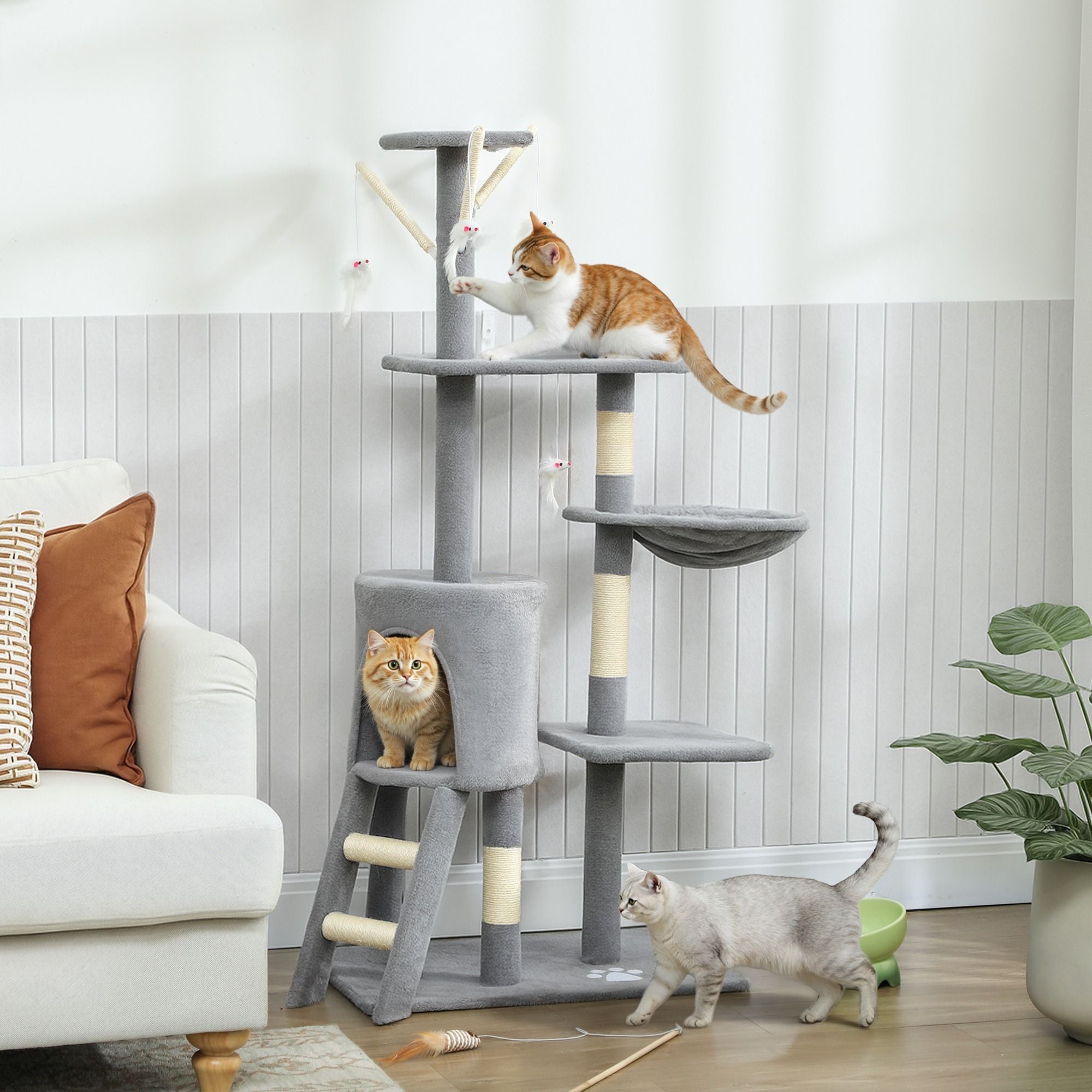 CARLA HOME 134cm Cat Tree for Indoor Cats with Hammock, Plush Perch & Sisal Scratching Posts for Kittens & V178-36378