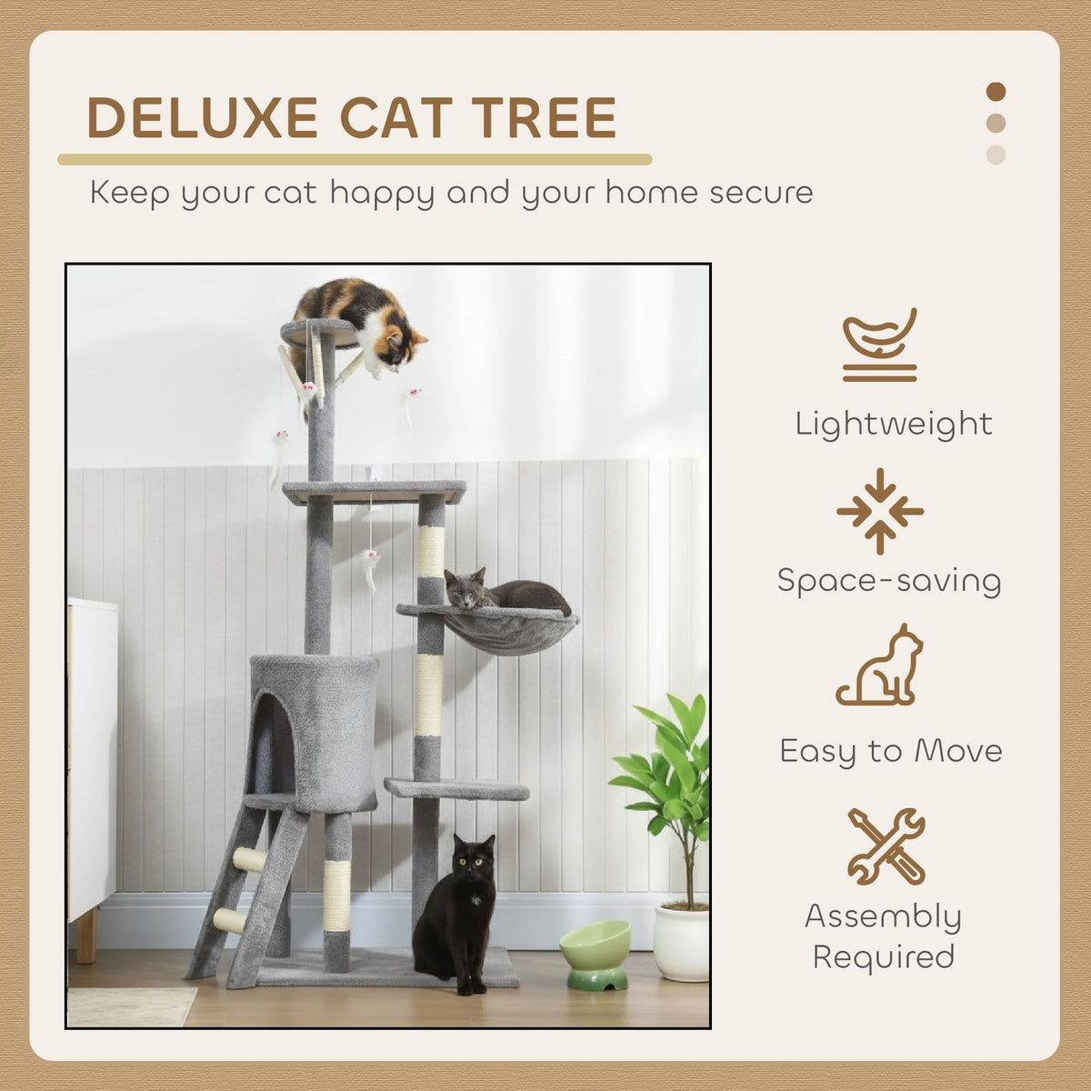 CARLA HOME 134cm Cat Tree for Indoor Cats with Hammock, Plush Perch & Sisal Scratching Posts for Kittens & V178-36378