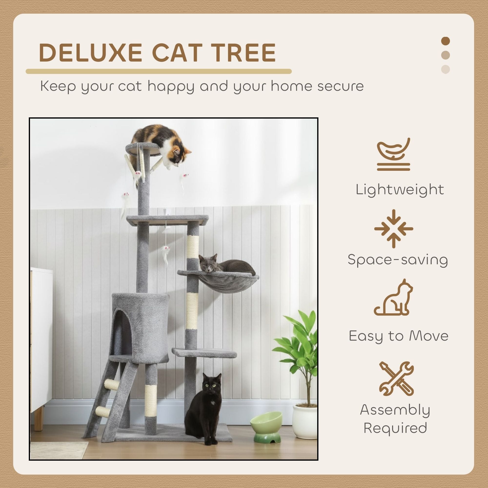 CARLA HOME 134cm Cat Tree for Indoor Cats with Hammock, Plush Perch & Sisal Scratching Posts for Kittens & V178-36378