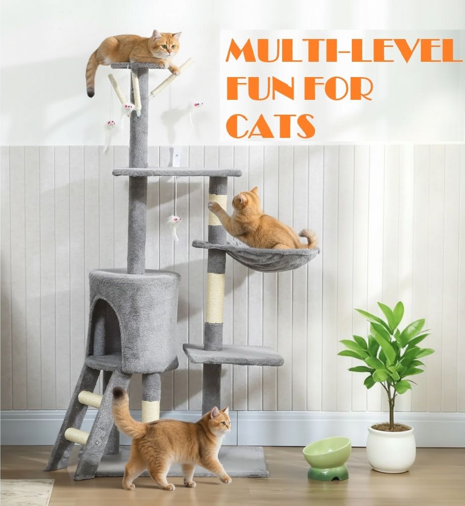 CARLA HOME 134cm Cat Tree for Indoor Cats with Hammock, Plush Perch & Sisal Scratching Posts for Kittens & V178-36378