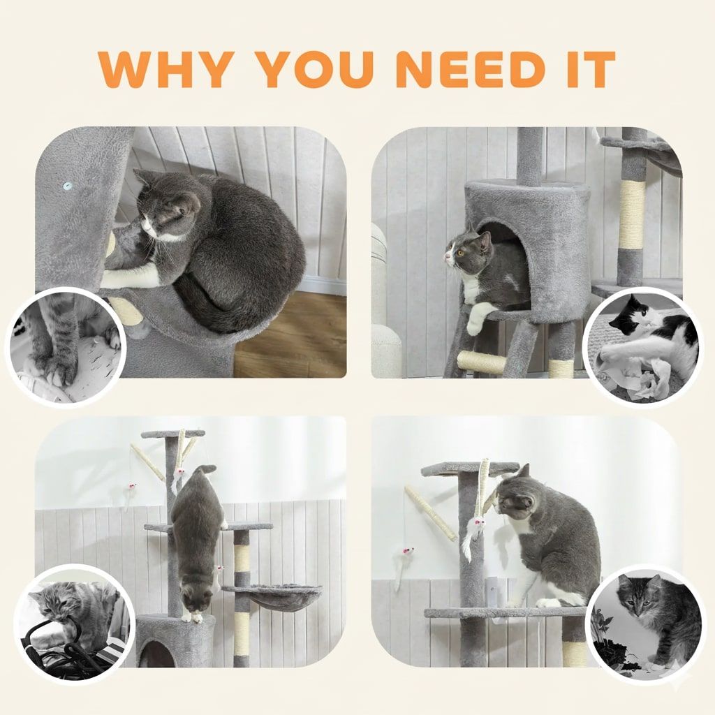 CARLA HOME 134cm Cat Tree for Indoor Cats with Hammock, Plush Perch & Sisal Scratching Posts for Kittens & V178-36378