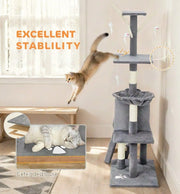 CARLA HOME 134cm Cat Tree for Indoor Cats with Hammock, Plush Perch & Sisal Scratching Posts for Kittens & V178-36378