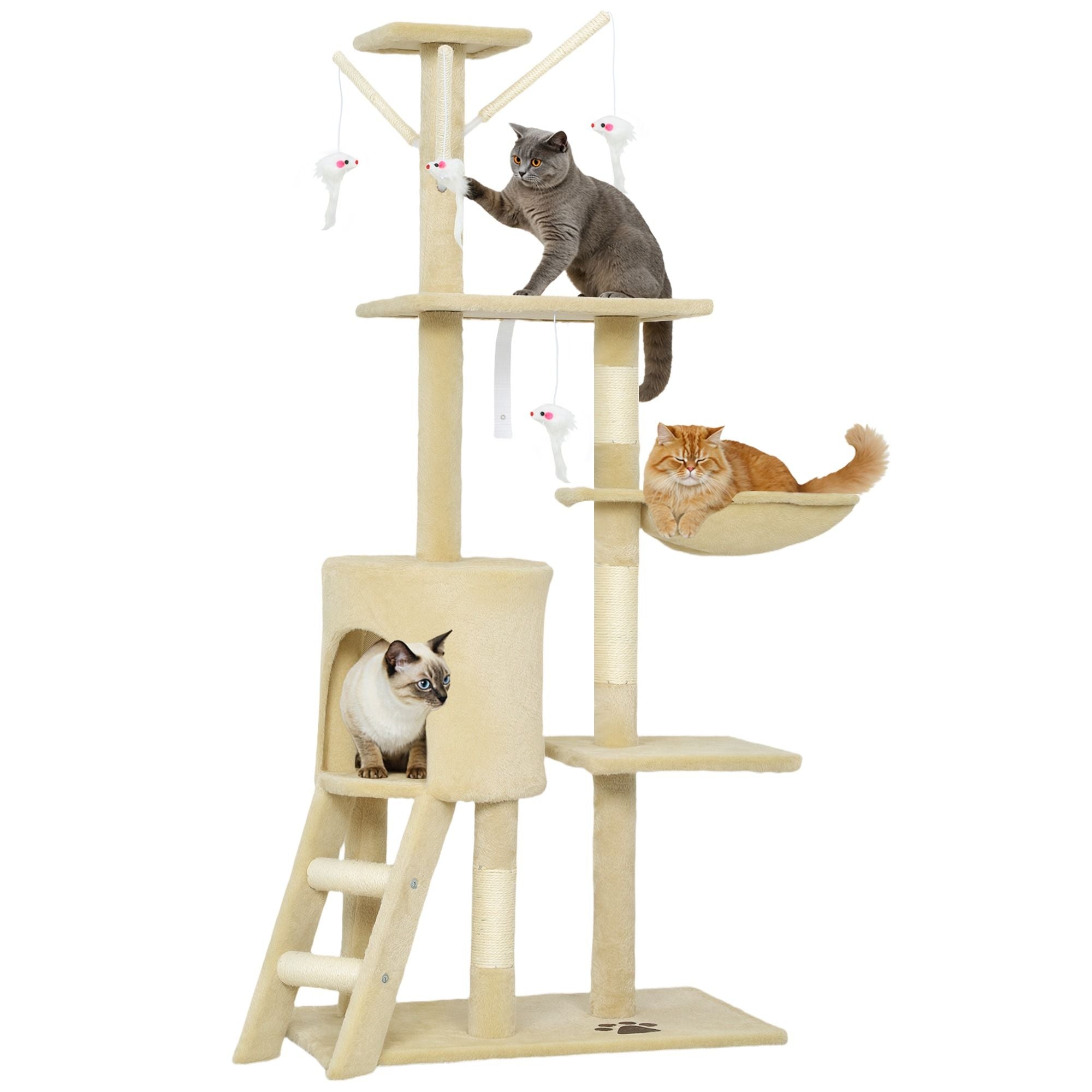 CARLA HOME 134cm Cat Tree for Indoor Cats with Hammock, Plush Perch & Sisal Scratching Posts for Kittens & V178-36379