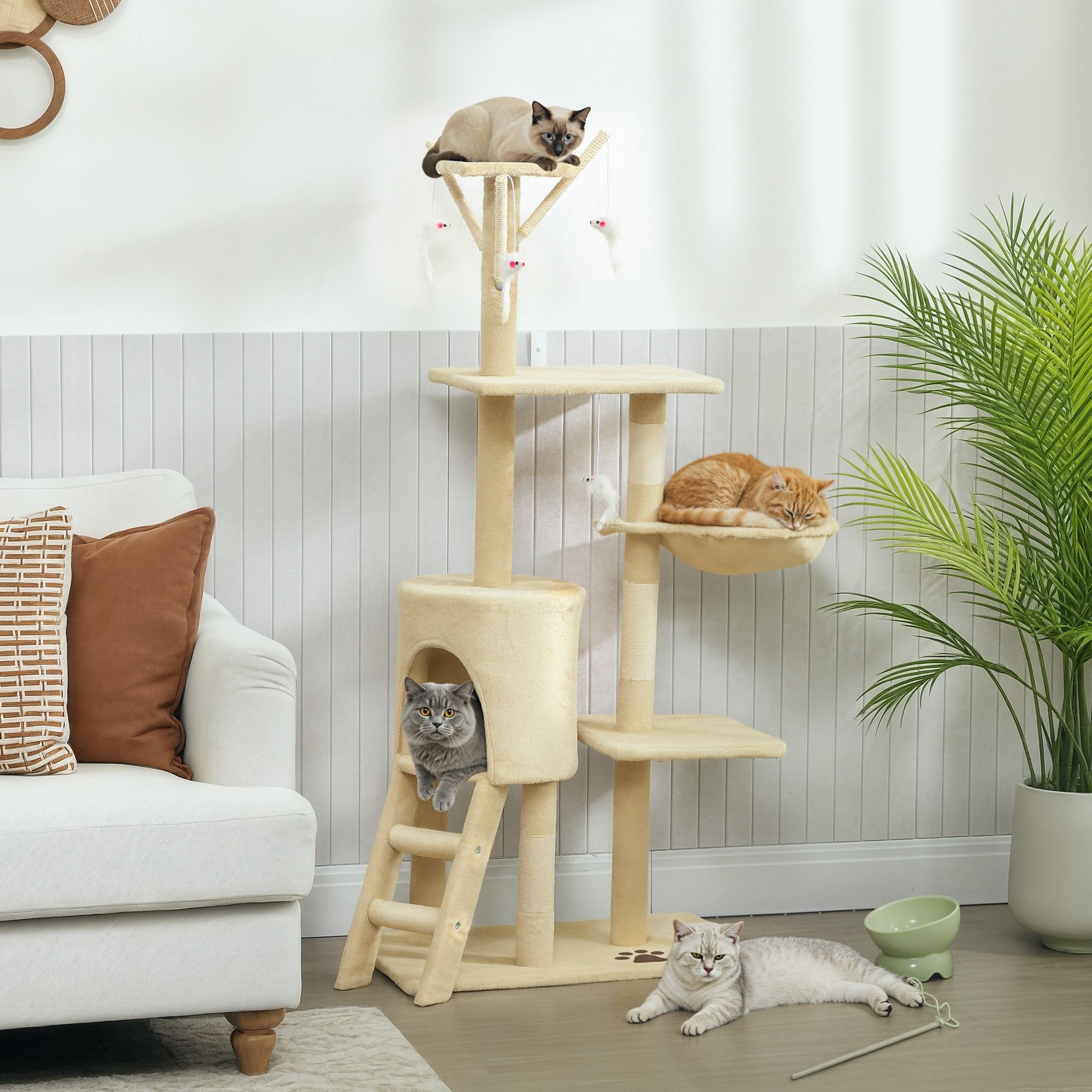 CARLA HOME 134cm Cat Tree for Indoor Cats with Hammock, Plush Perch & Sisal Scratching Posts for Kittens & V178-36379