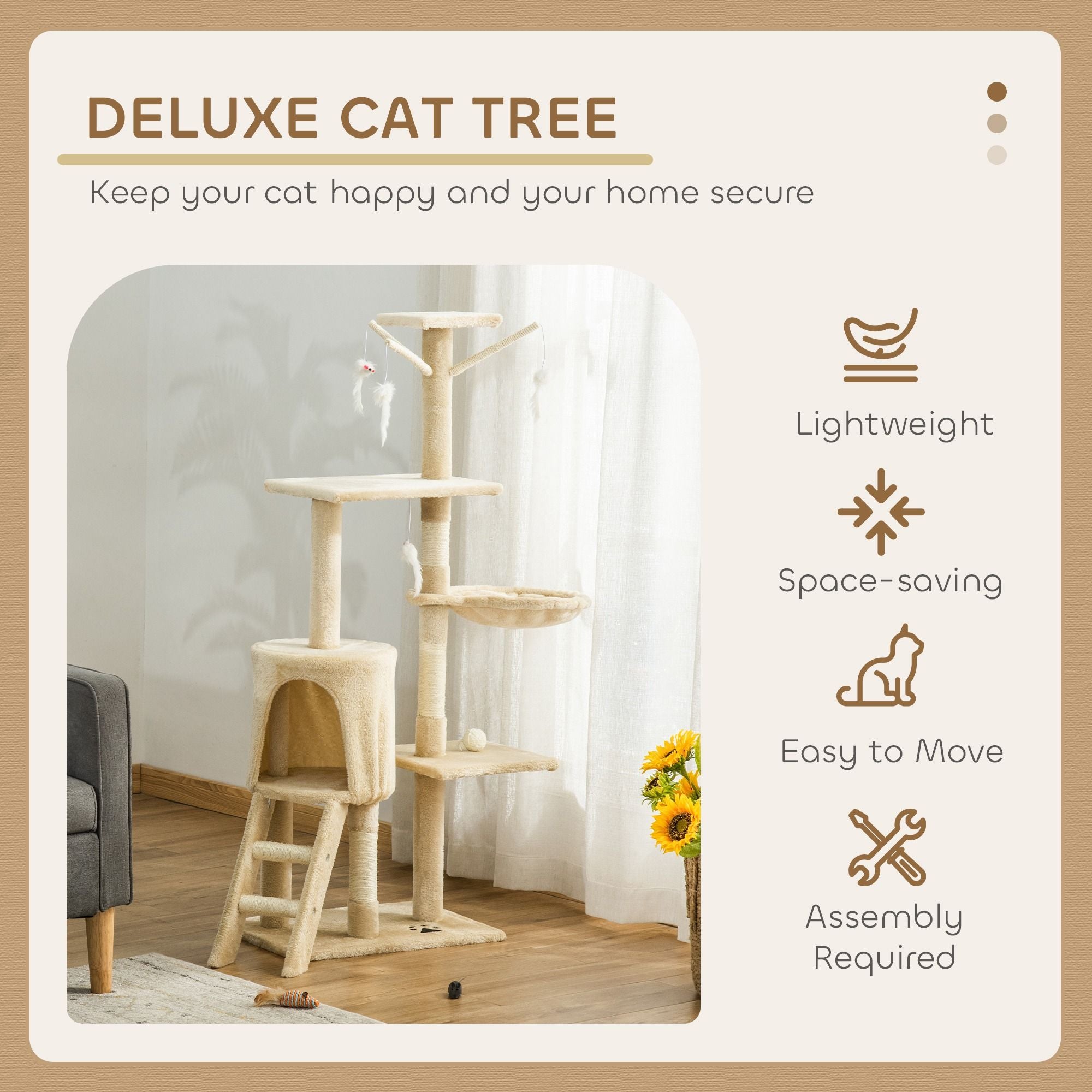 CARLA HOME 134cm Cat Tree for Indoor Cats with Hammock, Plush Perch & Sisal Scratching Posts for Kittens & V178-36379