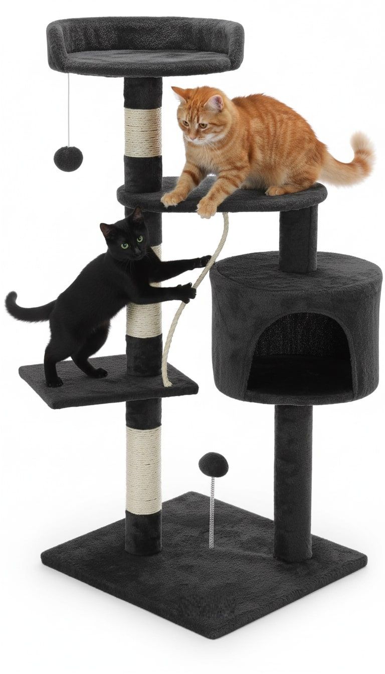 CARLA HOME 140cm Cat Tree for Indoor Cats with Plush Perch, Sisal Scratching Posts & Condo for Kittens & V178-36380