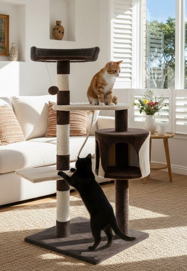 CARLA HOME 140cm Cat Tree for Indoor Cats with Plush Perch, Sisal Scratching Posts & Condo for Kittens & V178-36380